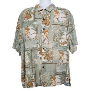Bermuda Bay Hawaiian Silk Shirt Hula Girl Woody Wagon Aloha Vacation Mens Sz XXL